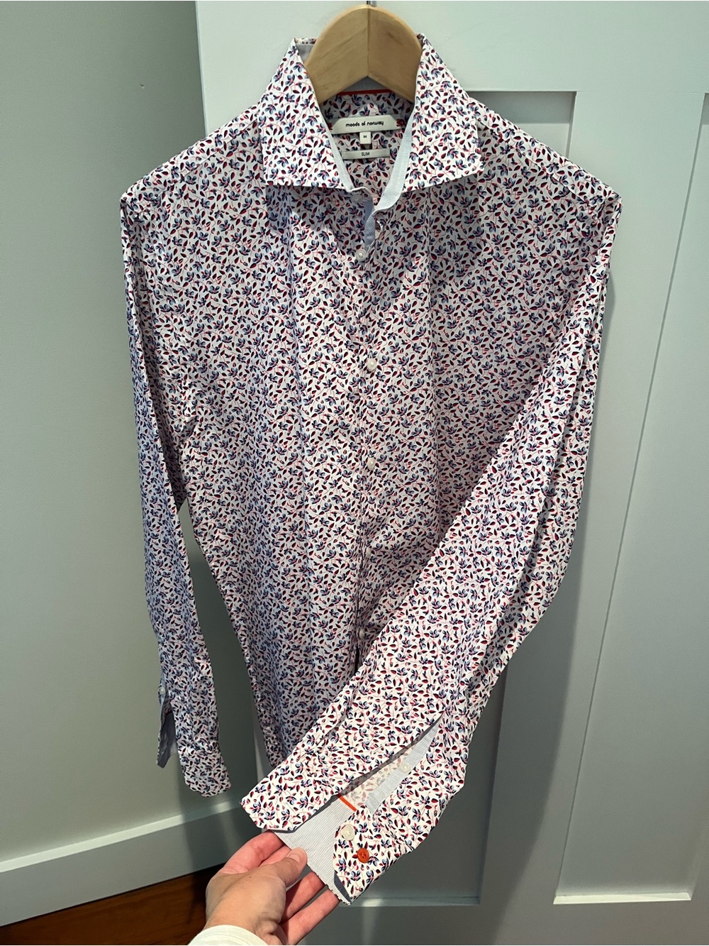 Moods of Norway White Dress Shirt with Blue & Red Floral Print